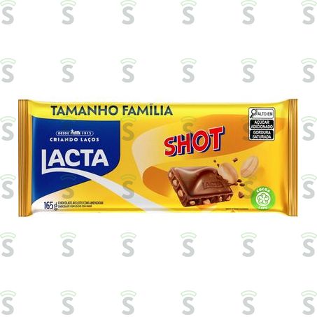  Chocolate Barra Lacta Shot Ao Leite Embalagem 165g