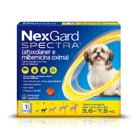 NexGard Spectra Antipulgas e Vermífugo Cães 3,6kg a 7,5kg 1 tablete