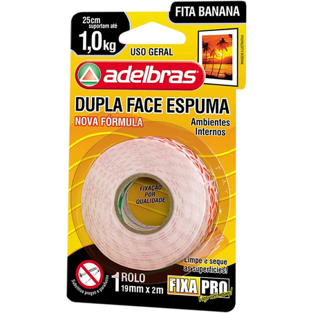 Fita Dupla-face Espuma Adelbras Tam. 19mmx2m - Fixa Pro