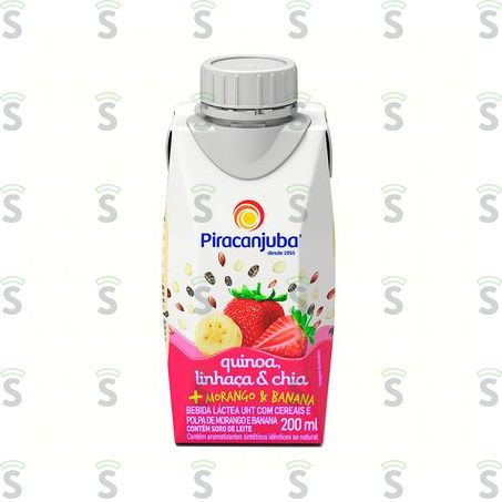  Bebida Láctea Uht Piracanjuba Morango & Banana Com Quinoa, Linhaça e Chia Caixa 200ml