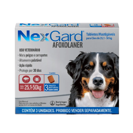 NexGard Antipulgas e Carrapatos para Cães de 25,1 a 50kg 3 tabletes