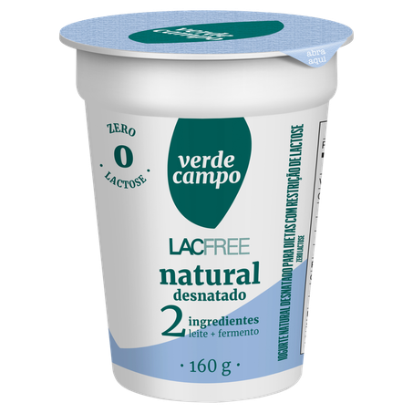 Iogurte Natural Verde Campo Desnatado Zero Lactose Copo 160ml 
 