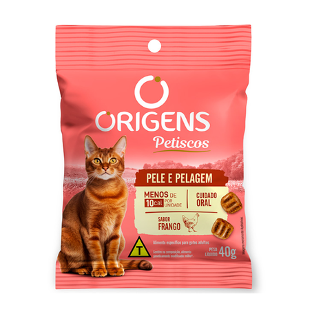 Petisco Origens Pele e Pelagem Cuidado Oral Sabor Frango para Gatos 40g