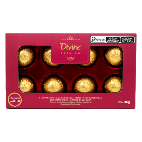 Trufas Divine de Chocolate Meio Amargo Recheadas com Creme Sabor Morango 96g