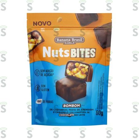  Bombom Castanhas, Pasta de Amendoim e Caramelo Banana Brasil Nuts Bites Pouch 60g