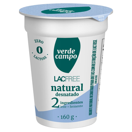 Iogurte Natural Lacfree 160g - Desnatado - 2 Ingredientes