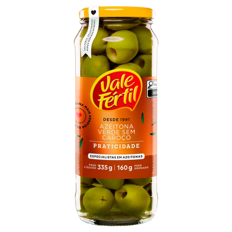Azeitona Verde Vale Fértil 160g - Sem Caroço - Vidro