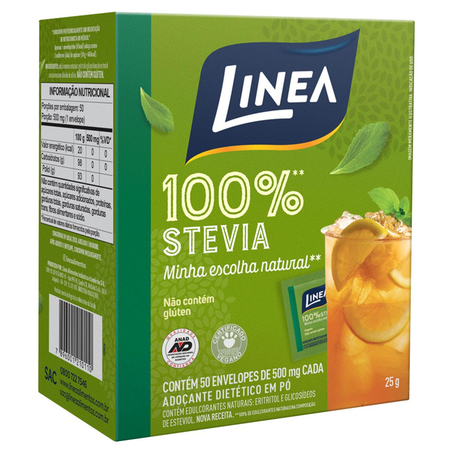 Adoçante em Pó Linea Com 50 Envelopes - Zero Calorias - Stevia 100%