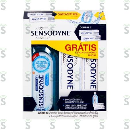  Creme Dental Sensodyne Branqueador 2 Un 50g Grátis Enxaguante Bucal 300ml Kit 3 Un