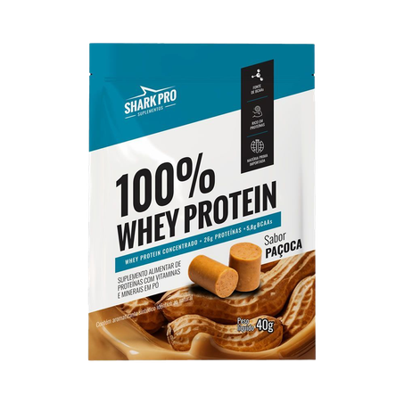 Suplemento Shark Pro 100% Whey Concentrado Sabor Paçoca 40g