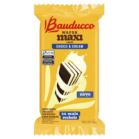 Biscoito Wafer Bauducco 104g - Maxi - Choco & Cream
