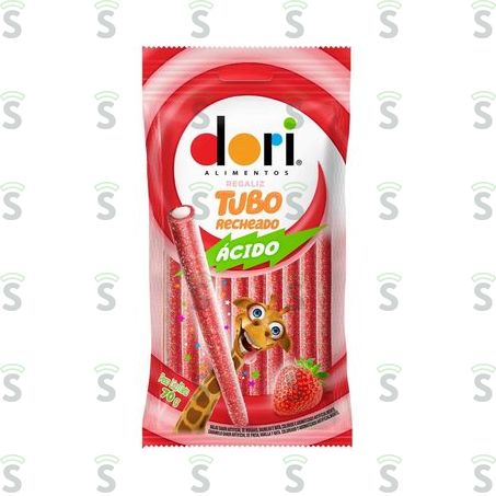  Bala Dori Goma Recheado Morango Acido Tubo 70g