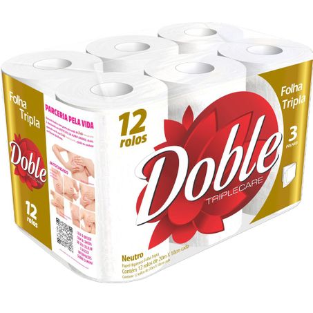 Papel Higiênico Doble Folha Tripla 20m com 12 Rolos
