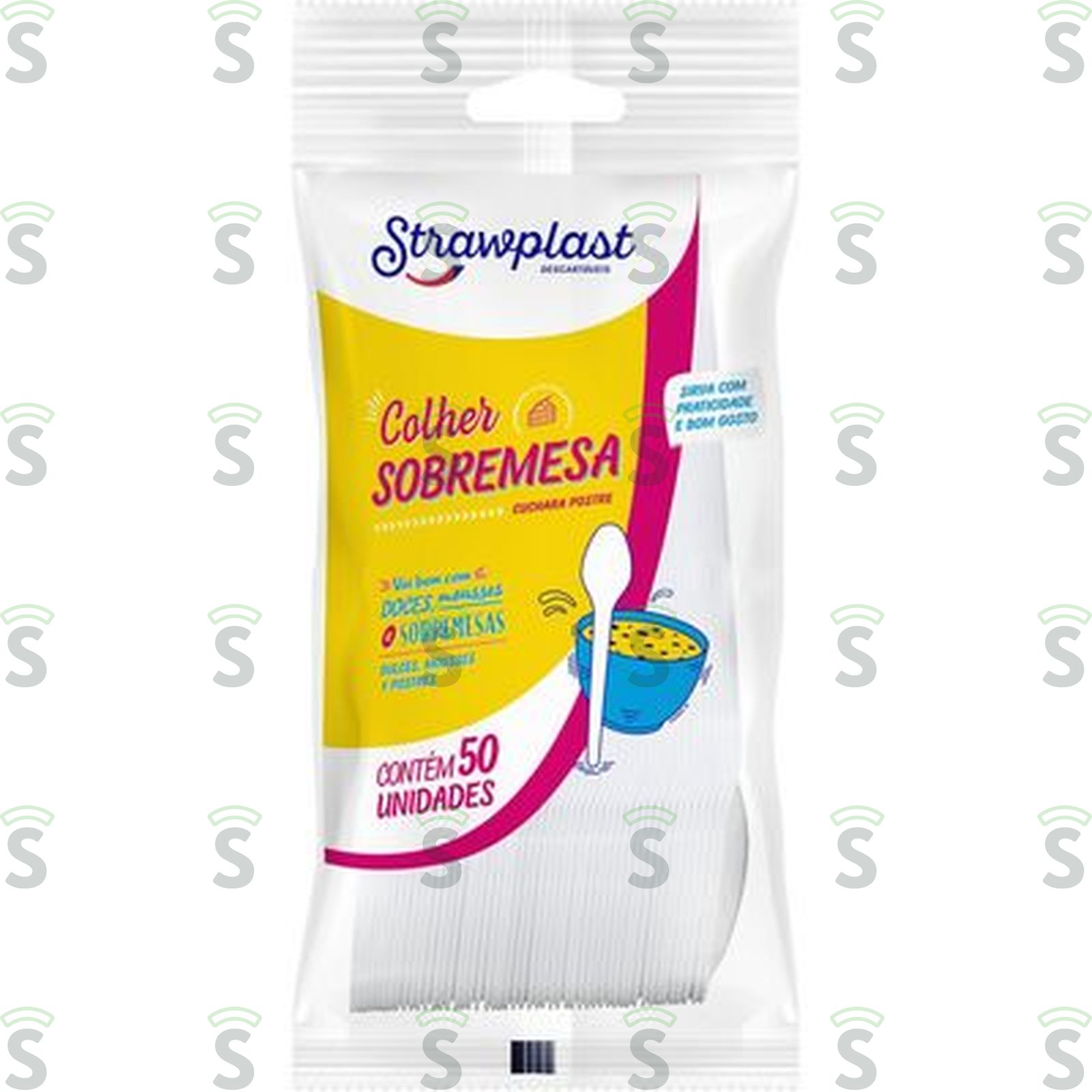 Colher Descartável Strawplast Sobremesa Branca Embalagem 50UN