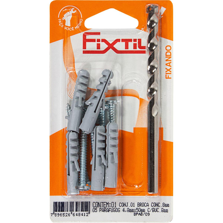 Kit de Broca e Parafusos Fixtil Tam. 8mm -  Com 11 Peças - Ref. BPA/09
