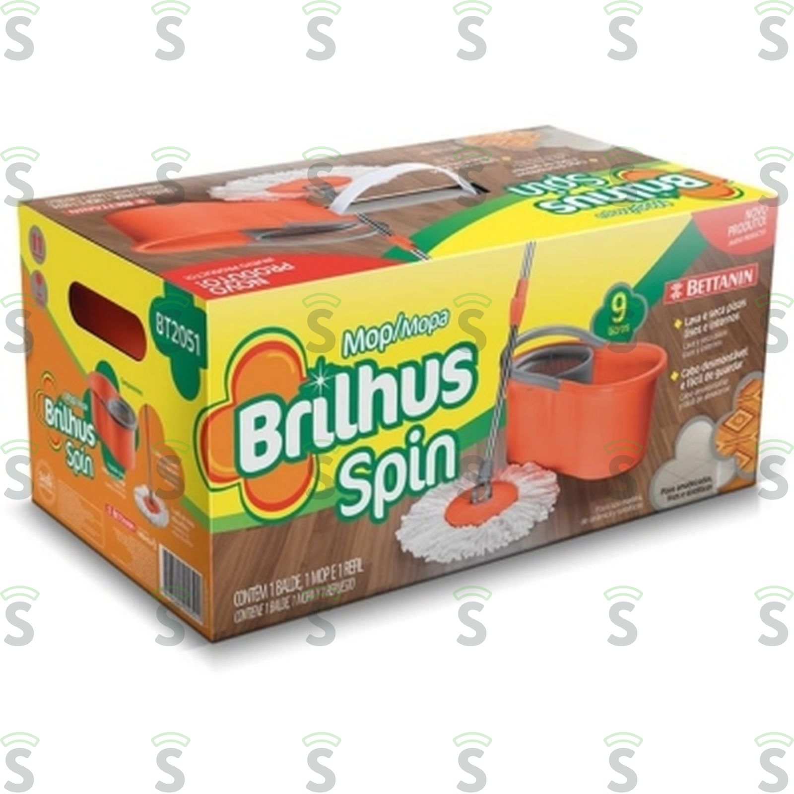 Mop Spin Brilhus com Cesta Centrifuga Balde 9LT