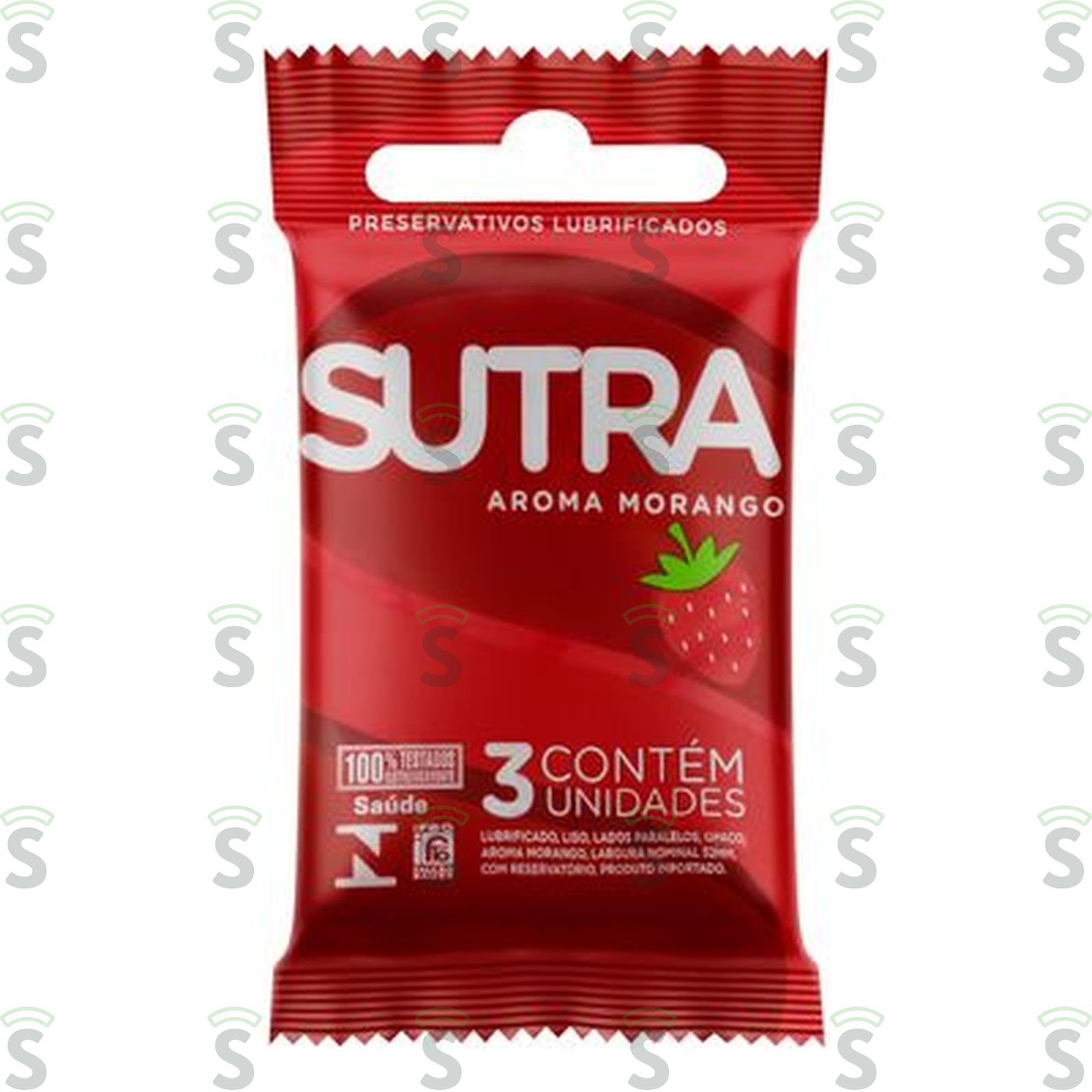 Preservativo Masculino Lubrificado Morango Sutra Pacote 3 Unidades