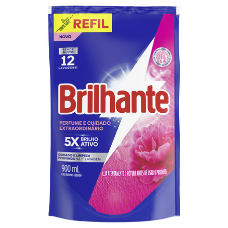 Lava Roupas Brilhante Líquido Perfume e Cuidado Extraordinário Sachê 900ml 
 