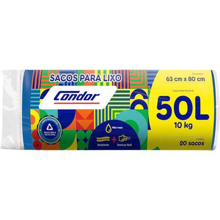 Saco para Lixo Condor 50 Litros - Azul - Com 20 Sacos