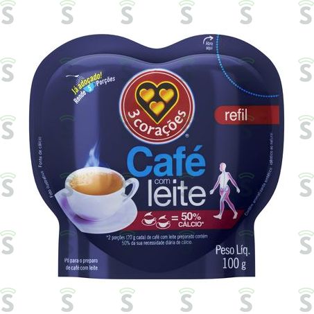  3 Coracoes-cafe Refil 100g C/leite