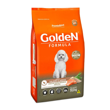 Ração Golden Fórmula Mini Bits para Cães Adultos de Porte Pequeno Sabor Salmão e Arroz 10,1Kg