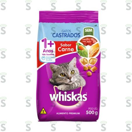  Ração Para Gatos Castrados Whiskas Carne 500g