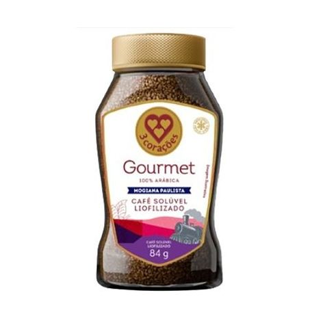 CAFÉ SOLÚVEL LIOFILIZADO 3 CORAÇÕES GOURMET 100% ARÁBICA MOGIANA PAULISTA VIDRO 84G