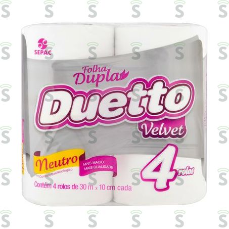  Papel Higiênico Duetto Velvet 30m Pacote 4un