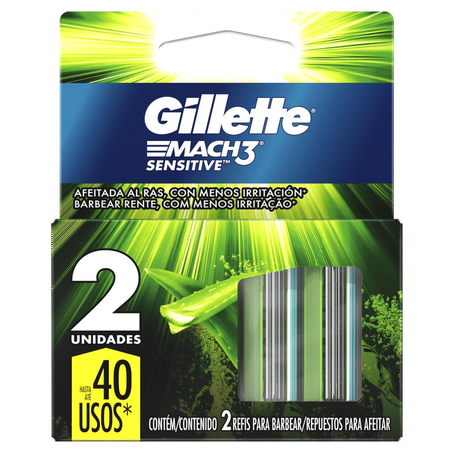 Carga para Barbear Gillette Mach3 Sensitive - Com 2 Cargas