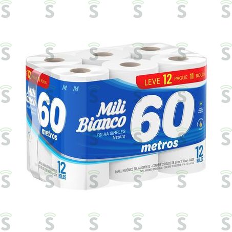  Papel Higiênico Mili Neutro Pacote 12 Rolos Leve 12 Pague 11 30mt