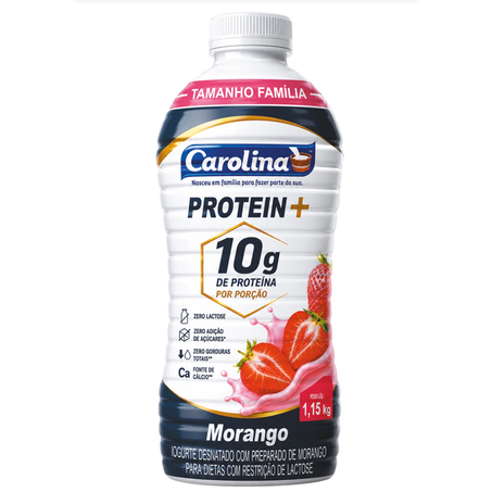 Iogurte Carolina Protein Morango 10g de Proteínas 1.15Kg Tamanho Familia