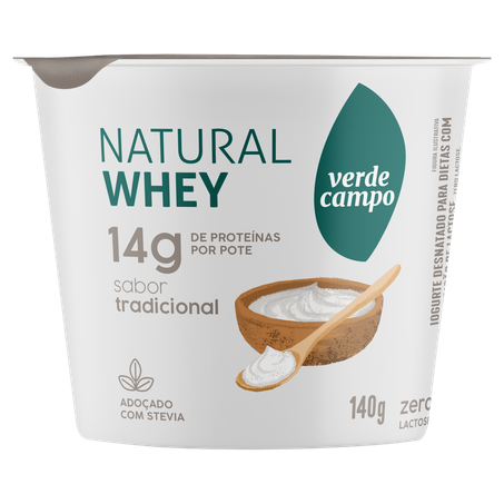 Iogurte Desnatado Verde Campo 14g Proteínas Zero Lactose Tradicional Pote 140g 
 