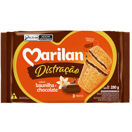 BISCOITO DOCE MARILAN DISTRAÇÃO BAUNILHA E CHOCOLATE PACOTE 280G