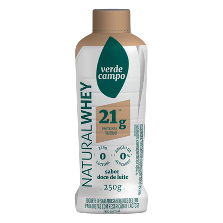 Iogurte Desnatado Verde Campo 21g Zero Lactose Doce De Leite Garrafinha 250g 
 