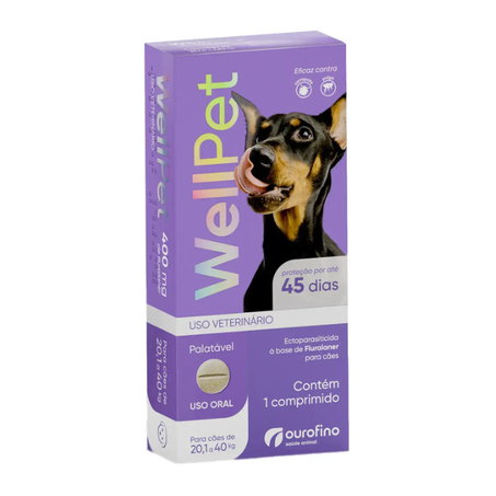 Antipulgas e Carrapatos Wellpet 400 mg para Cães 20,1 a 40 kg 1 comprimido