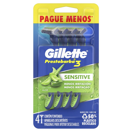 Aparelho Gillette Prestobarba 3 - Sensitive - Com 4 Unidades - Leve Mais, Pague Menos