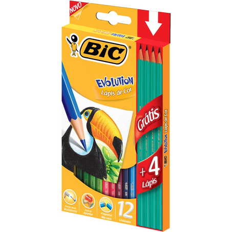 Lápis de Cor Bic Evolution Com 12 Cores - Grátis 4 Lápis Pretos