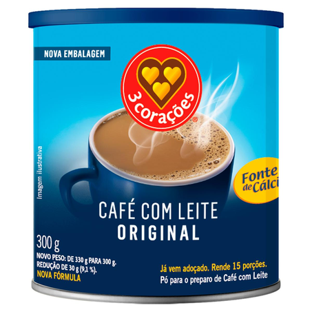 Café 3 Corações 300g - Com leite - Cálcio - Lata