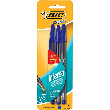 Caneta Esferográfica Bic Cristal Bold Tam. 1,6mm - Com 3 Canetas