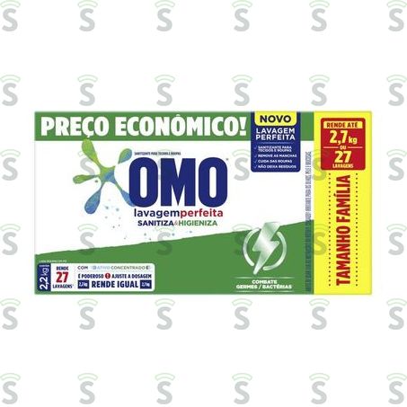  Lava-roupas Pó Omo Lavagem Perfeita Sanitiza & Higieniza Tamanho Família Caixa 2.2kg