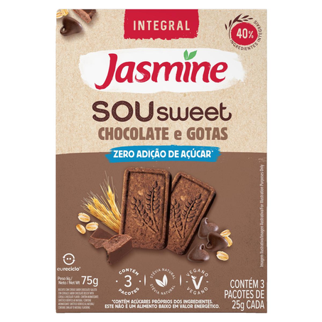 Biscoito Jasmine 75g - Zero Açúcar - Chocolate e Gotas