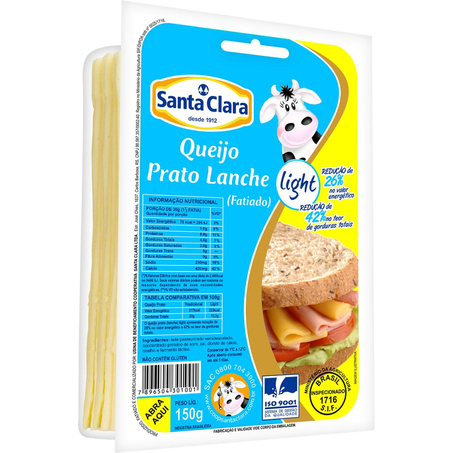 Queijo Santa Clara 150g - Prato - Light - Fatiado