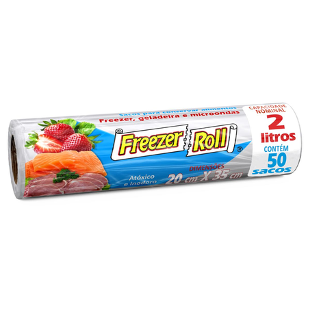 Saco para Freezer Roll 2 Litros - Com 50 Unidades