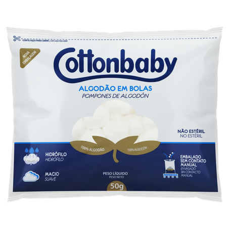 ALGODÃO EM BOLAS HIDRÓFILO COTTONBABY PACOTE 50G