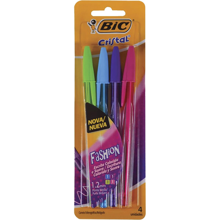 Kit Caneta Bic Com 3 Canetas Fashion + 1 Cristal - Azul