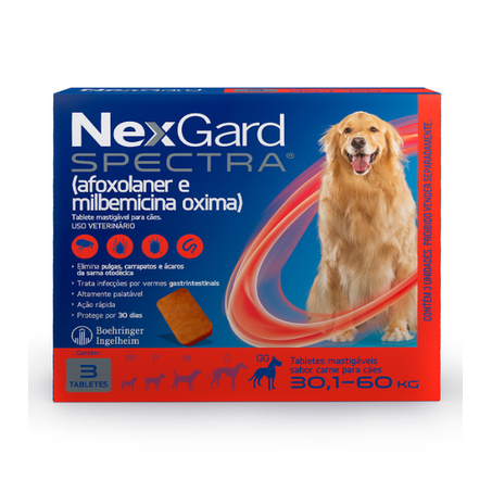 NexGard Spectra Antipulgas e Vermífugo Cães 30,1kg a 60kg 3 tabletes