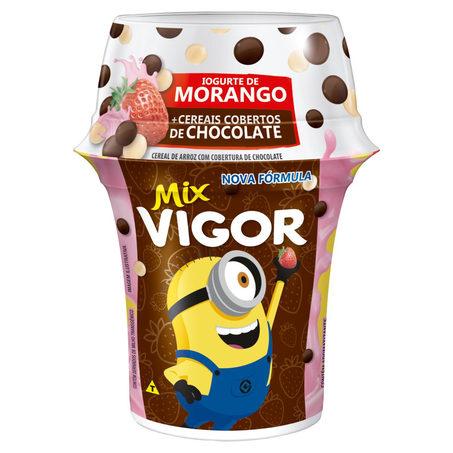 Iogurte Mix Vigor 140g - Morango - Cereais Cobertos com Chocolate