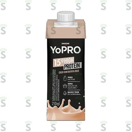  Bebida Láctea Uht Danone Yopro Sabor Coco Com Batata-doce Caixa Com Tampa 250ml