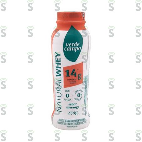  Iogurte Desnatado Morango Zero Lactose Verde Campo Natural Whey 14g de Proteína Frasco 250g