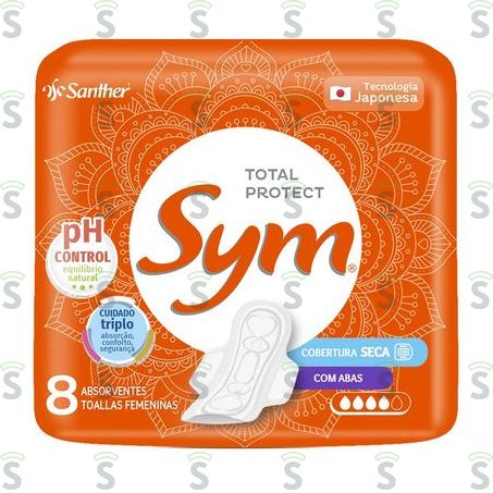  Absorvente Sym Cobertura Seca C/ Abas 8un